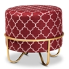 Baxton Studio Candice Glam and Luxe Red Quatrefoil Velvet Fabric Upholstered Gold Finished Metal Ottoman